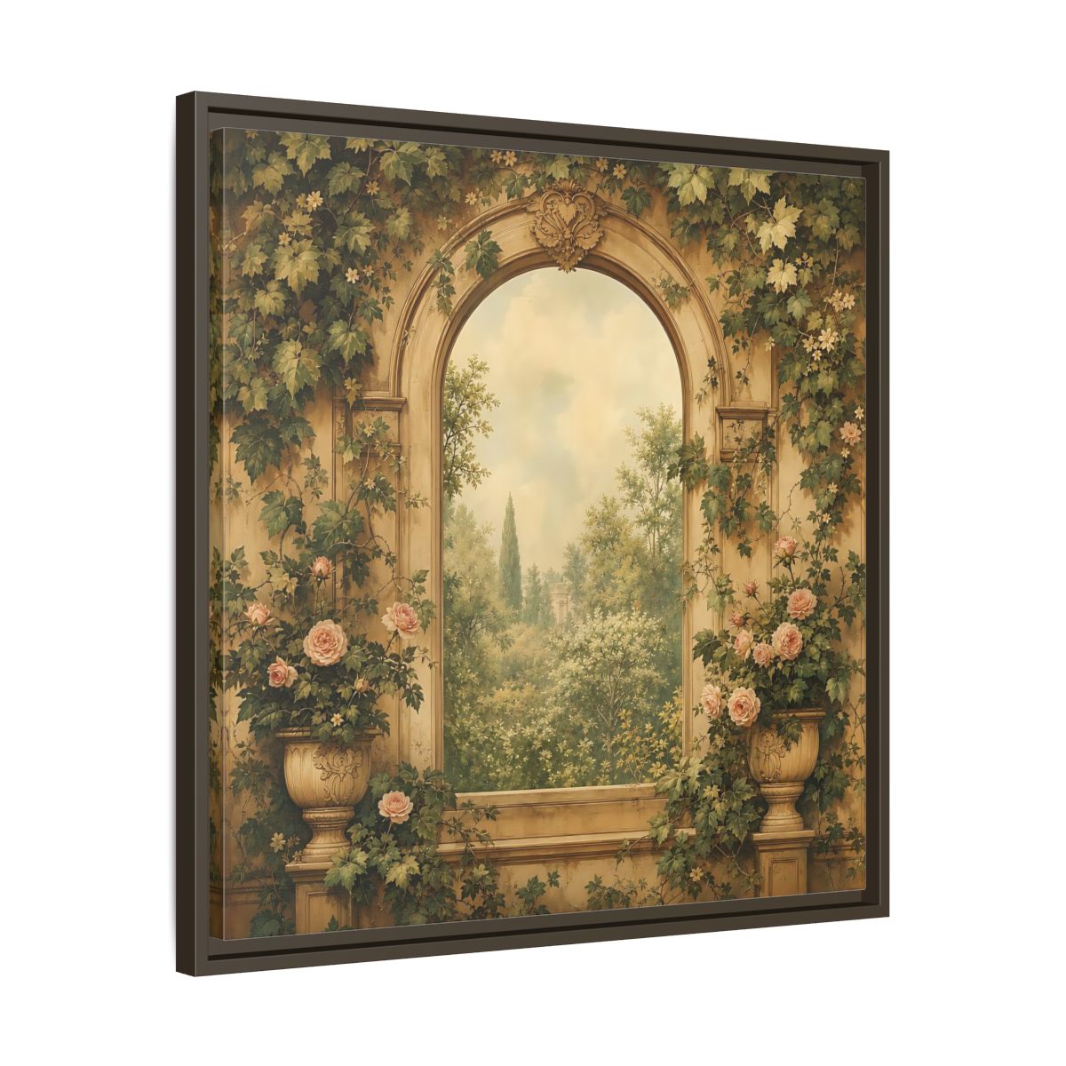 Side Mockup 27. Nature Garden Vista Vintage Garden shown as stretched canvas wall art