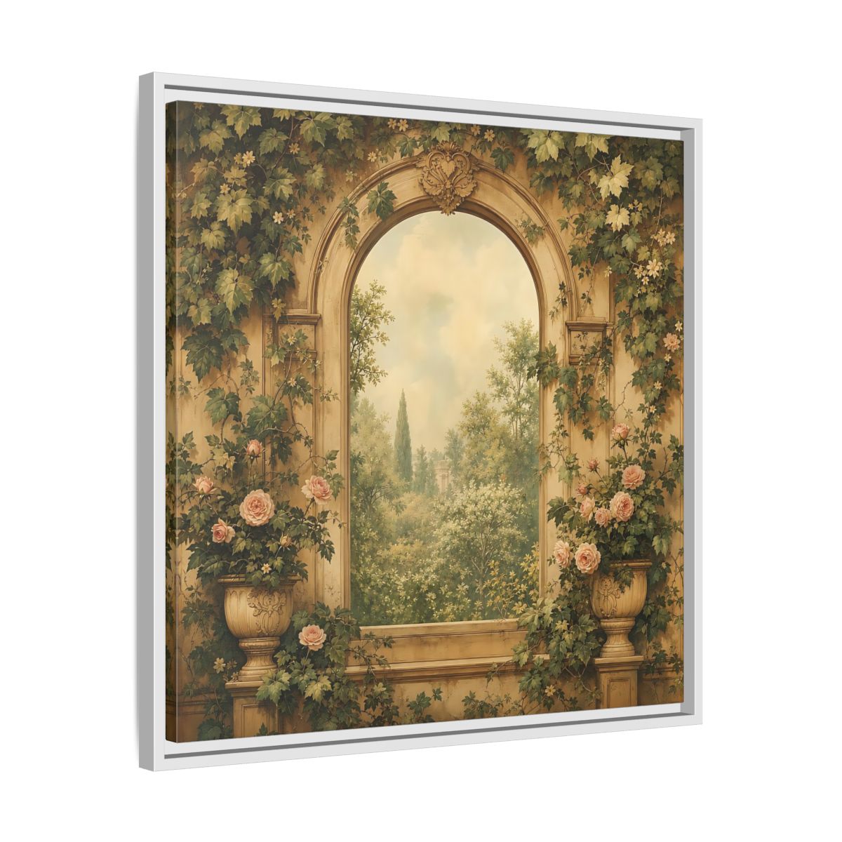 Side Mockup 26. Nature Garden Vista Vintage Garden shown as stretched canvas wall art