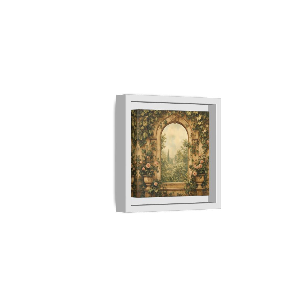 Side Mockup 22. Nature Garden Vista Vintage Garden shown as stretched canvas wall art