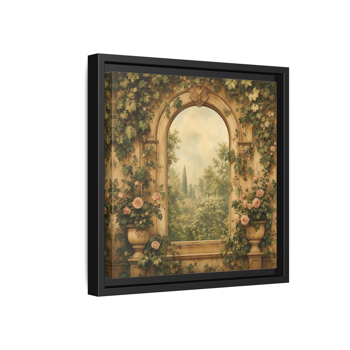 Side Mockup 18. Nature Garden Vista Vintage Garden shown as stretched canvas wall art