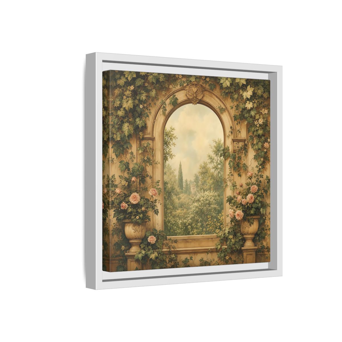 Side Mockup 16. Nature Garden Vista Vintage Garden shown as stretched canvas wall art