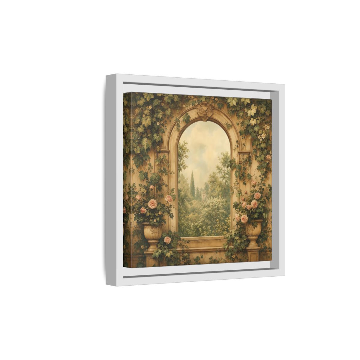 Side Mockup 19. Nature Garden Vista Vintage Garden shown as stretched canvas wall art