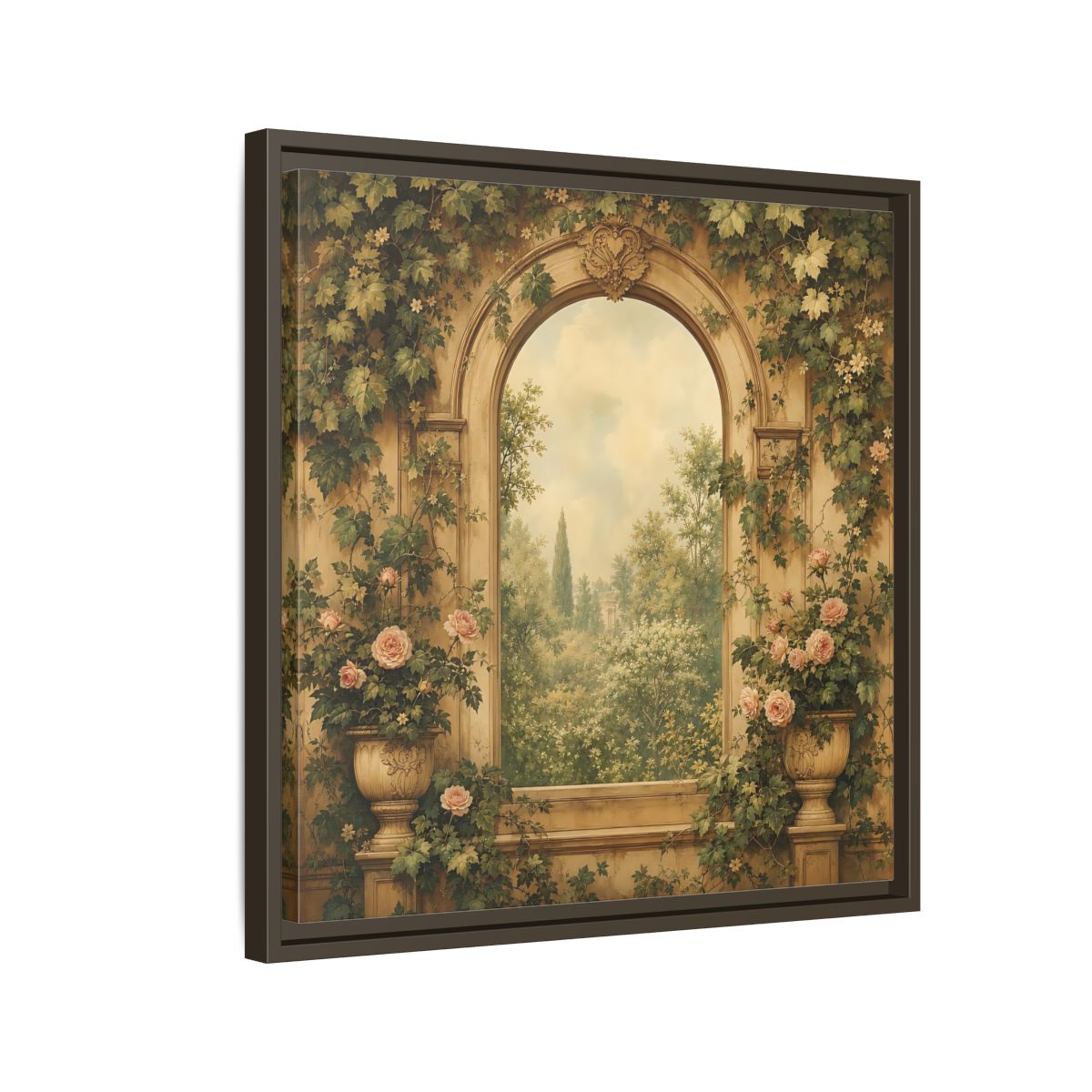 Side Mockup 11. Nature Garden Vista Vintage Garden shown as stretched canvas wall art