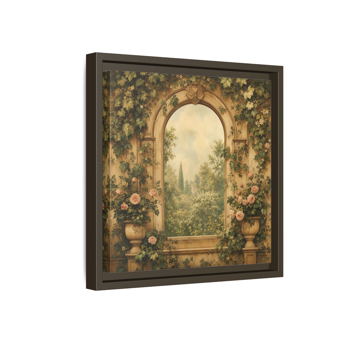 Side Mockup 17. Nature Garden Vista Vintage Garden shown as stretched canvas wall art