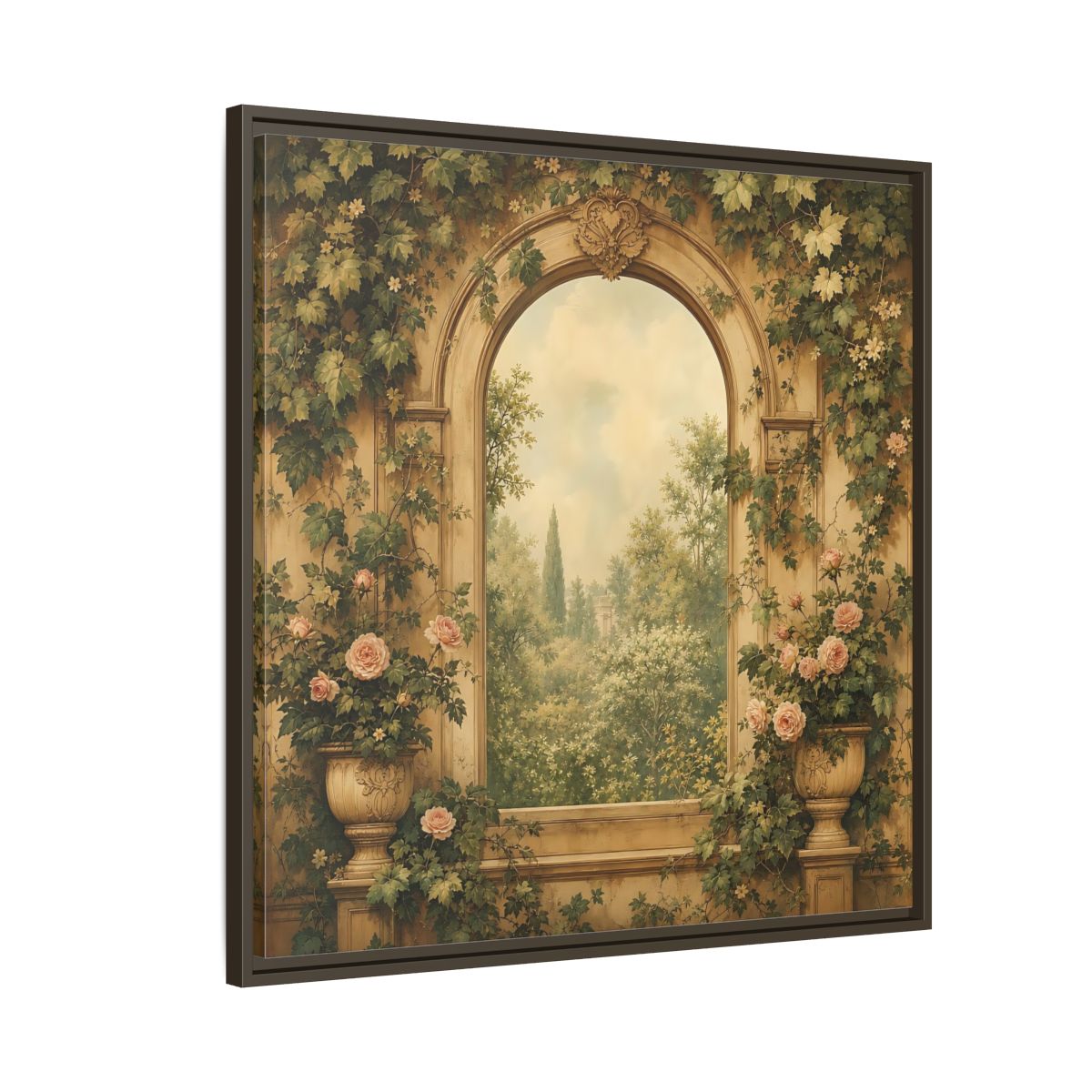 Side Mockup 8. Nature Garden Vista Vintage Garden shown as stretched canvas wall art