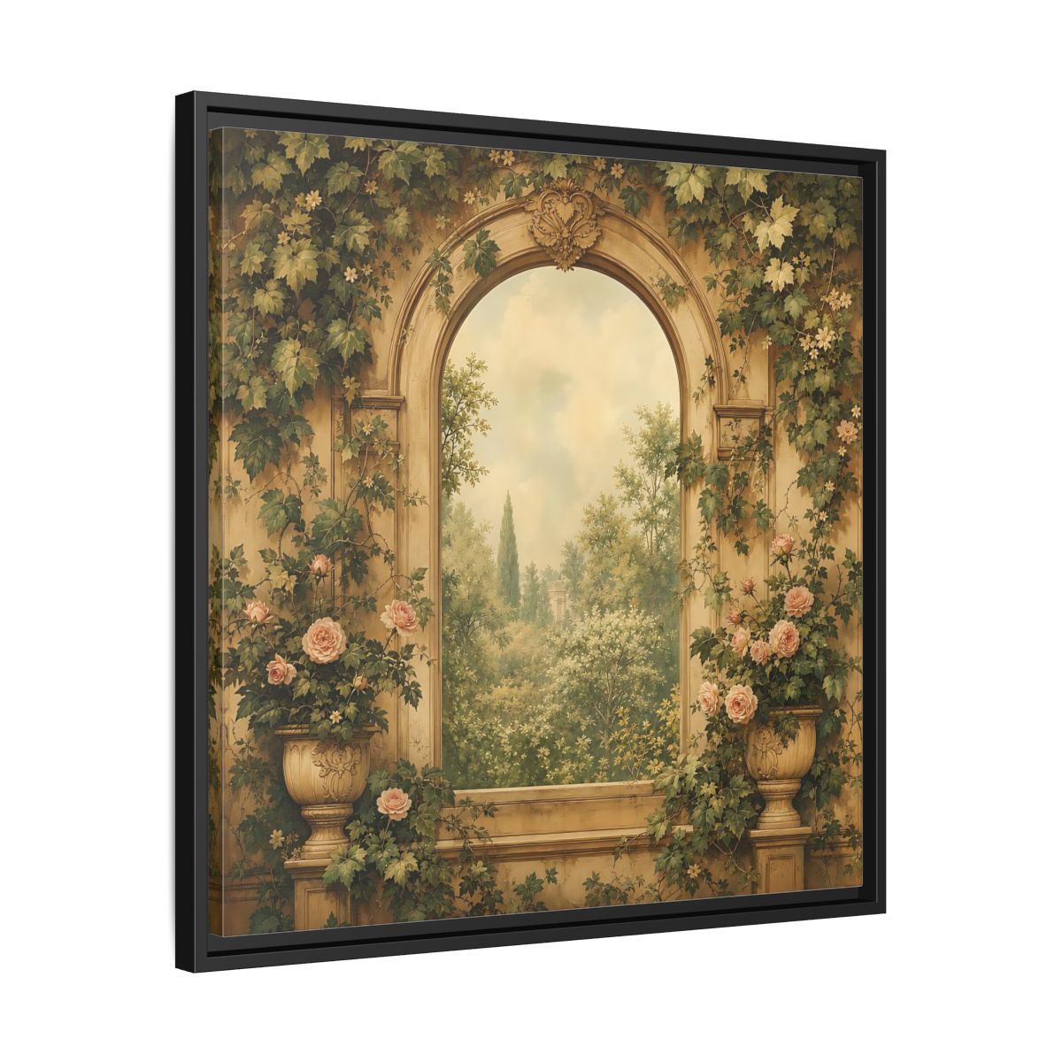 Side Mockup 31. Nature Garden Vista Vintage Garden shown as stretched canvas wall art