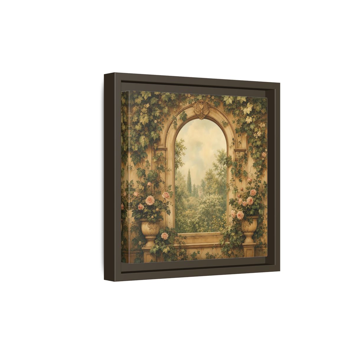 Side Mockup 20. Nature Garden Vista Vintage Garden shown as stretched canvas wall art