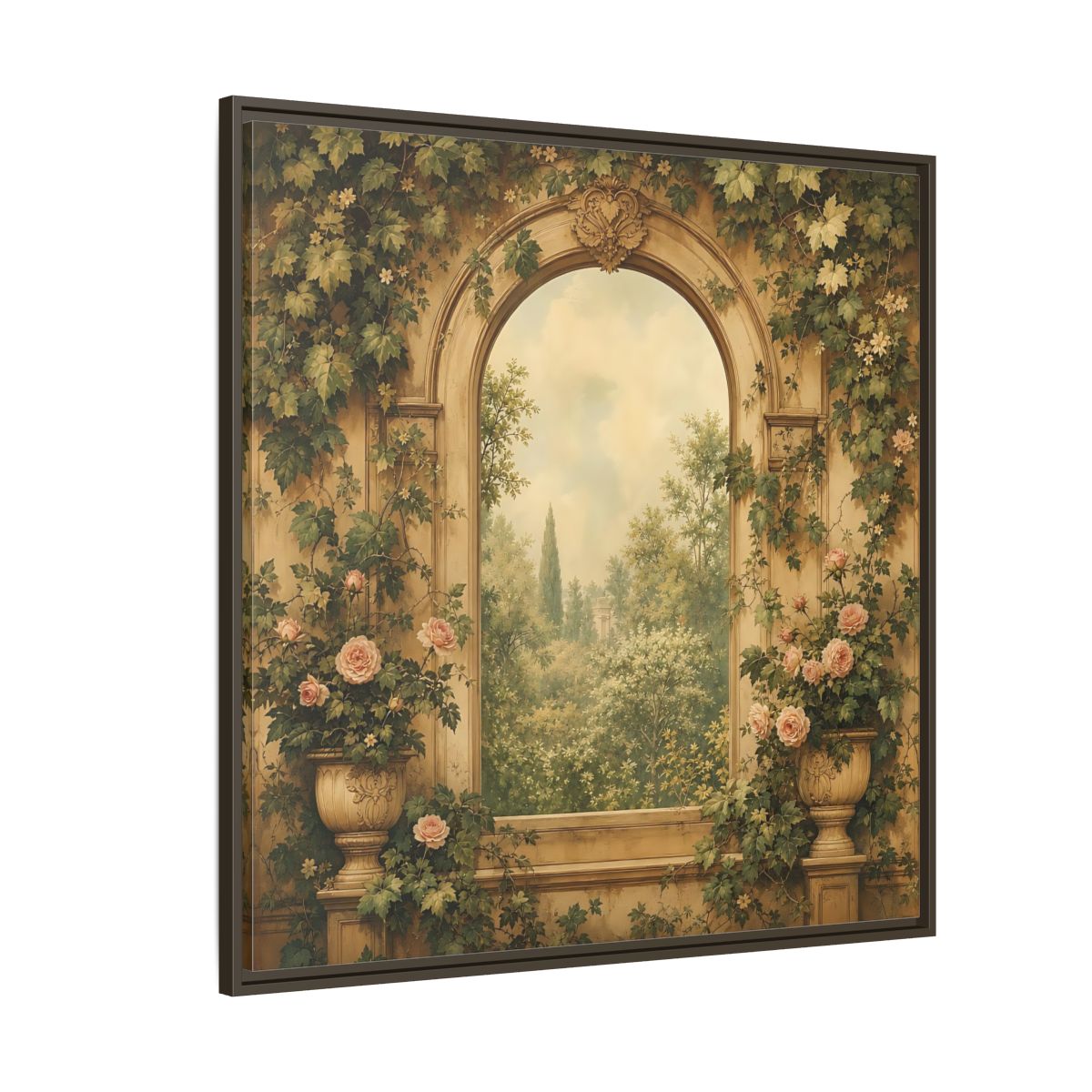 Side Mockup 5. Nature Garden Vista Vintage Garden shown as stretched canvas wall art