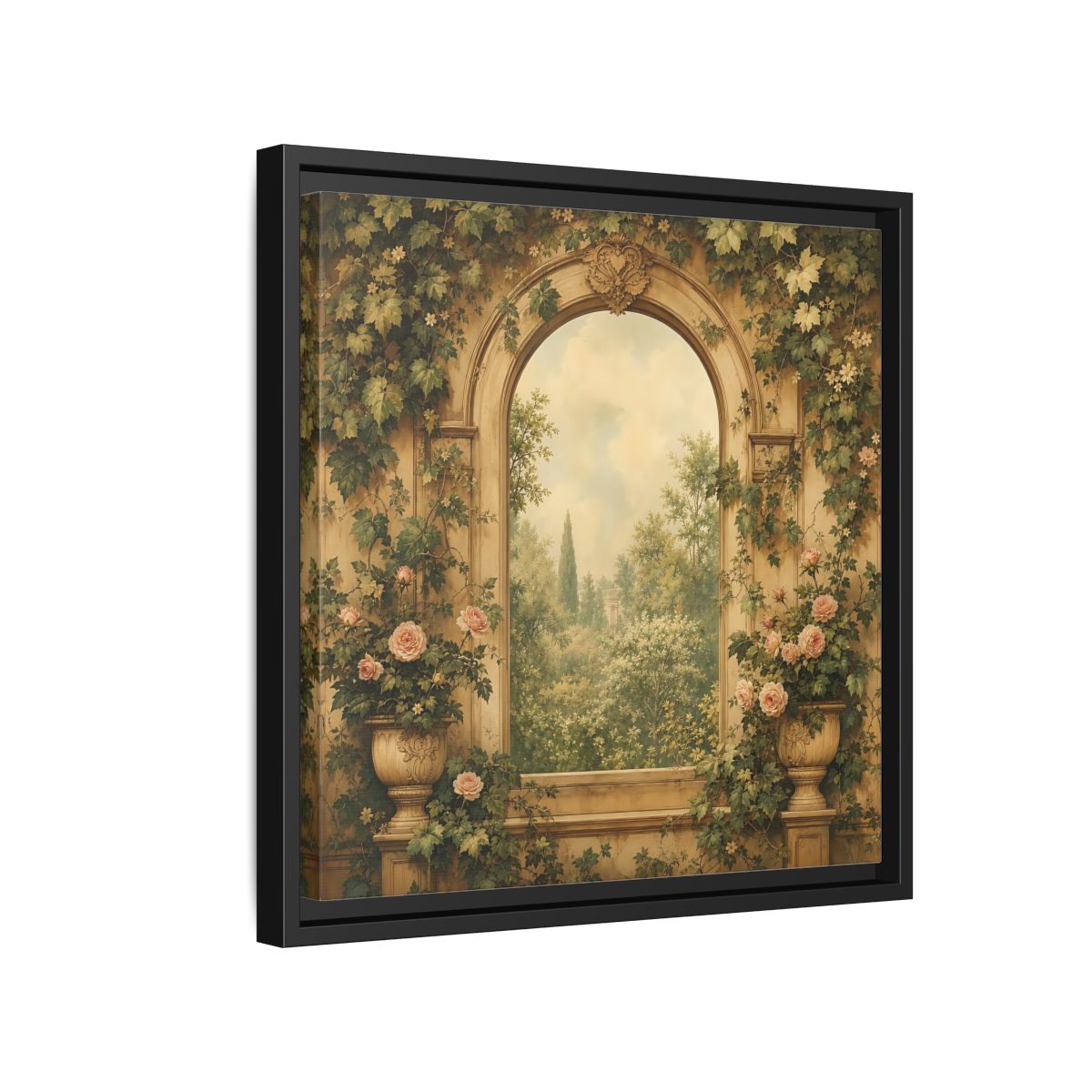 Side Mockup 15. Nature Garden Vista Vintage Garden shown as stretched canvas wall art