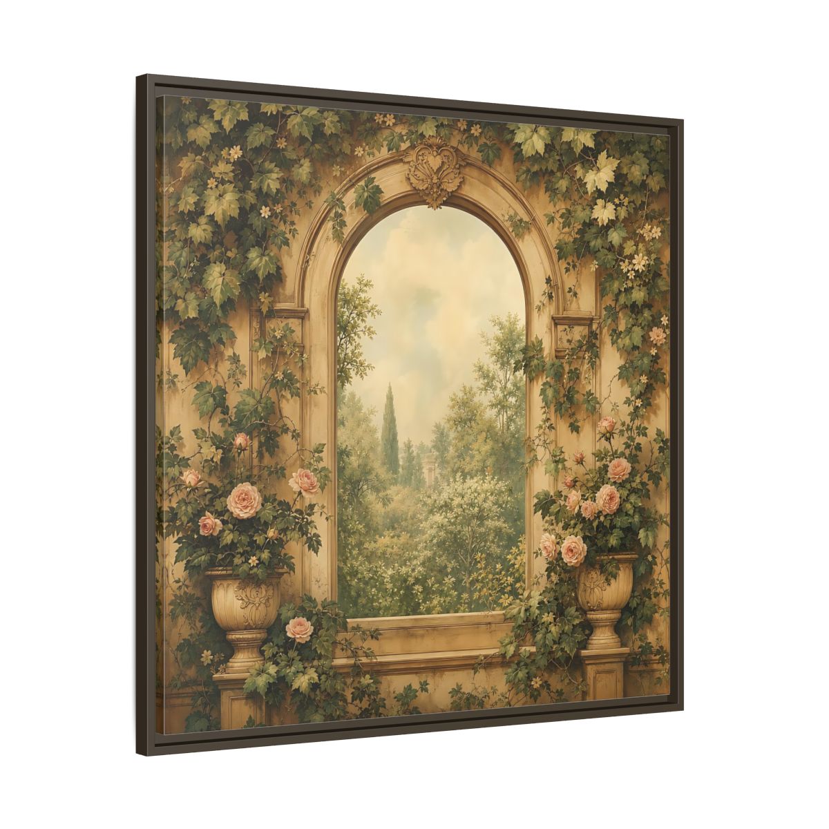 Main Mockup. Nature Garden Vista Vintage Garden shown as stretched canvas wall art