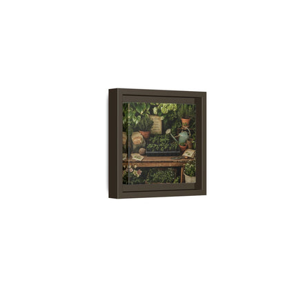 Side Mockup 23. Nature Gardening Bench Rustic Green Garden shown as stretched canvas wall art