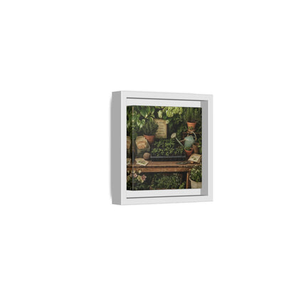 Side Mockup 22. Nature Gardening Bench Rustic Green Garden shown as stretched canvas wall art