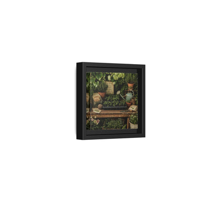 Side Mockup 24. Nature Gardening Bench Rustic Green Garden shown as stretched canvas wall art