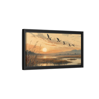 Side Mockup 8. Nature Geese Orange Brown Landscape shown as stretched canvas wall art