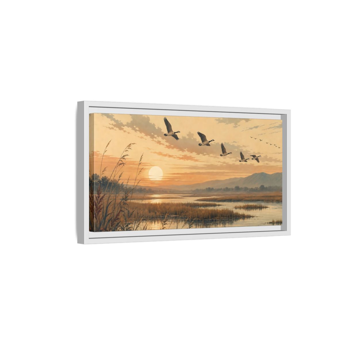 Side Mockup 6. Nature Geese Orange Brown Landscape shown as stretched canvas wall art
