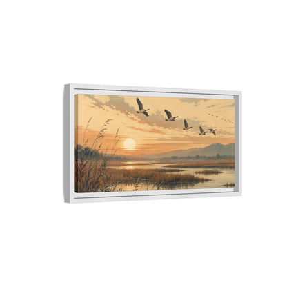 Side Mockup 6. Nature Geese Orange Brown Landscape shown as stretched canvas wall art