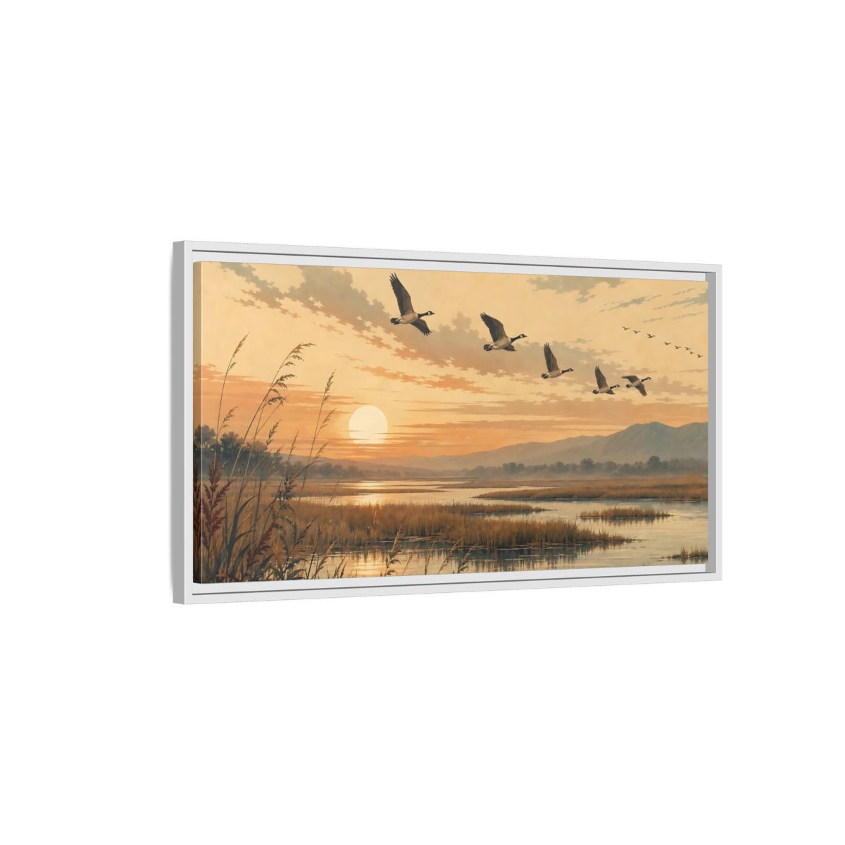 Side Mockup 1. Nature Geese Orange Brown Landscape shown as stretched canvas wall art