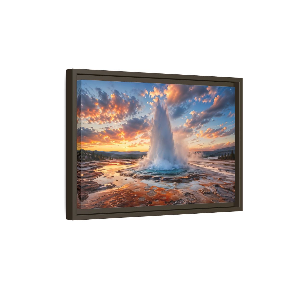 Side Mockup 5. Nature Geyser Orange And Blue shown as stretched canvas wall art