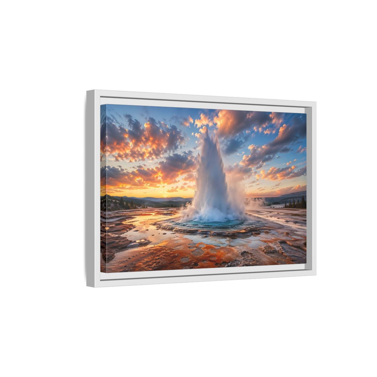Side Mockup 4. Nature Geyser Orange And Blue shown as stretched canvas wall art