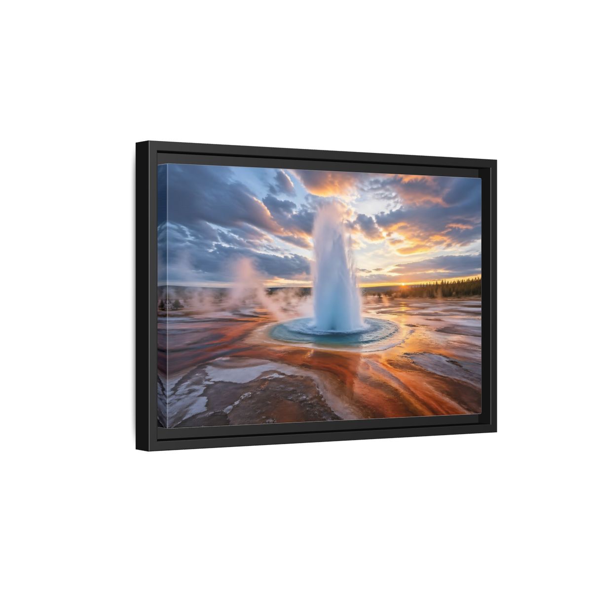 Side Mockup 6. Nature Geyser Geyser Sunset shown as stretched canvas wall art
