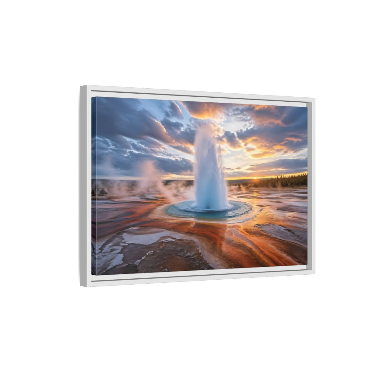 Side Mockup 1. Nature Geyser Geyser Sunset shown as stretched canvas wall art