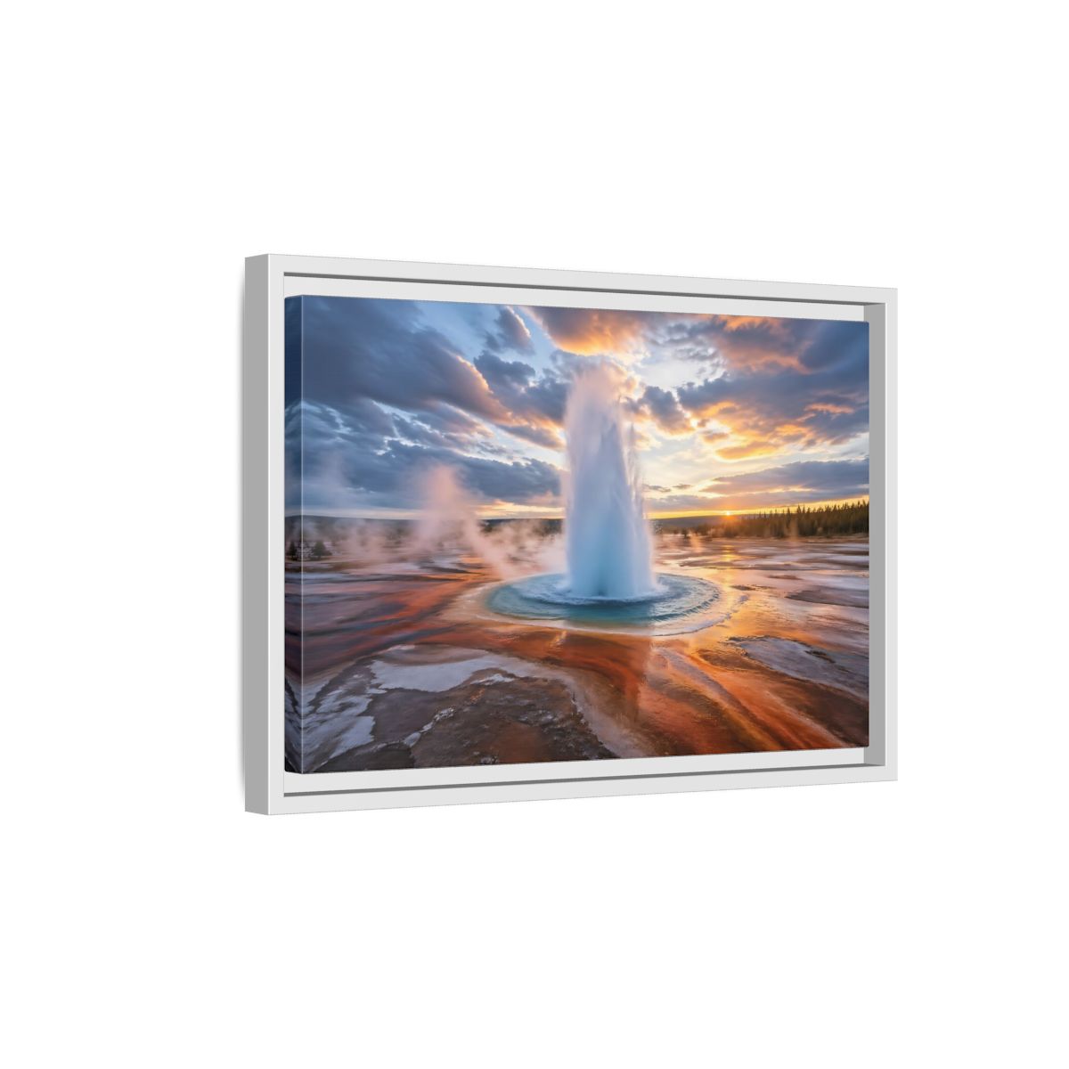 Side Mockup 4. Nature Geyser Geyser Sunset shown as stretched canvas wall art