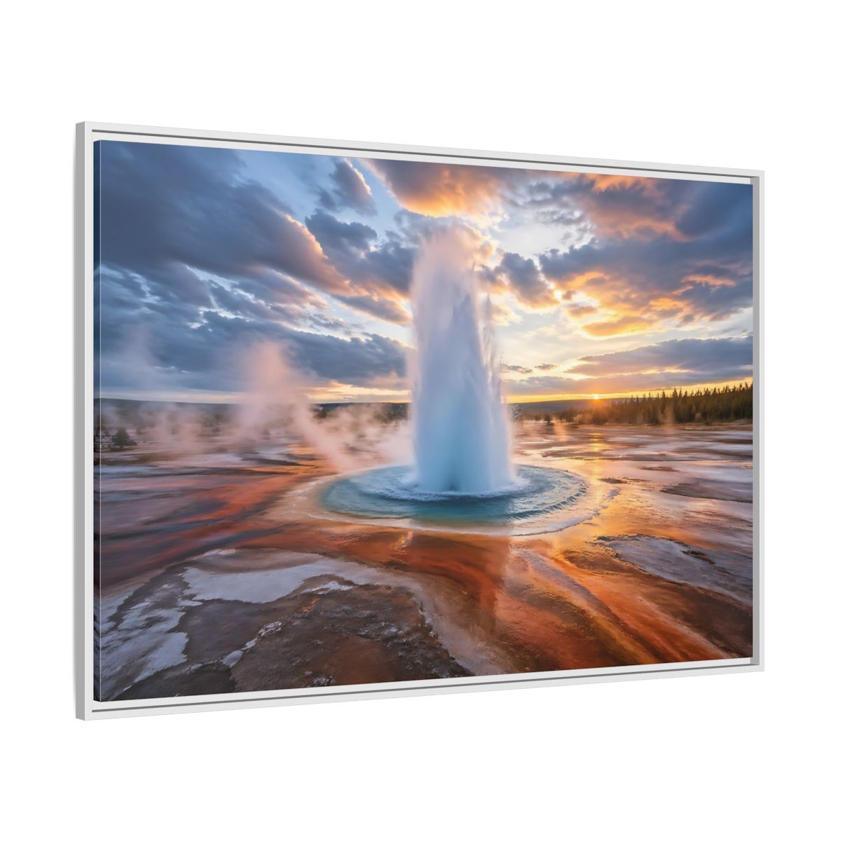 Side Mockup 7. Nature Geyser Geyser Sunset shown as stretched canvas wall art