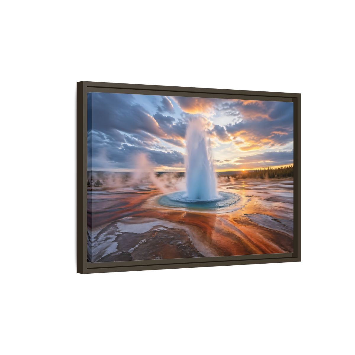 Side Mockup 2. Nature Geyser Geyser Sunset shown as stretched canvas wall art