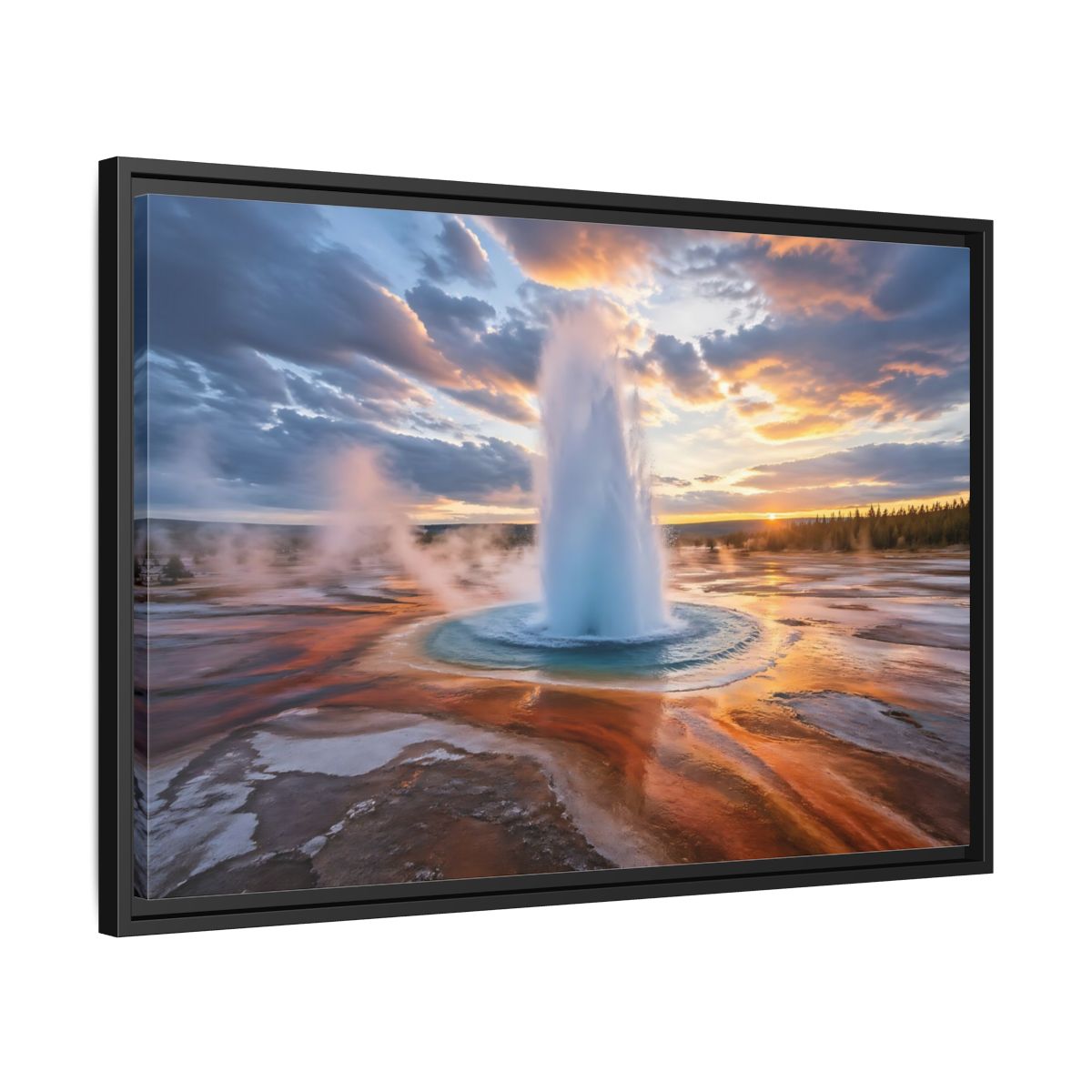 Side Mockup 14. Nature Geyser Geyser Sunset shown as stretched canvas wall art