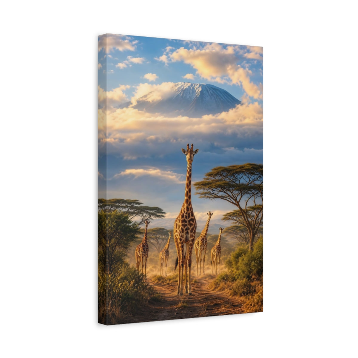 Side Mockup 4. Nature Giraffes Savanna Giraffes shown as stretched canvas wall art