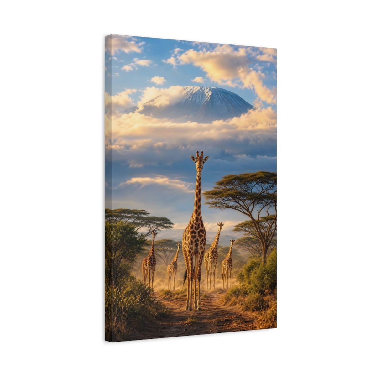 Side Mockup 3. Nature Giraffes Savanna Giraffes shown as stretched canvas wall art