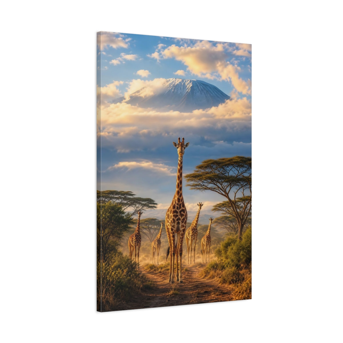 Main Mockup. Nature Giraffes Savanna Giraffes shown as stretched canvas wall art