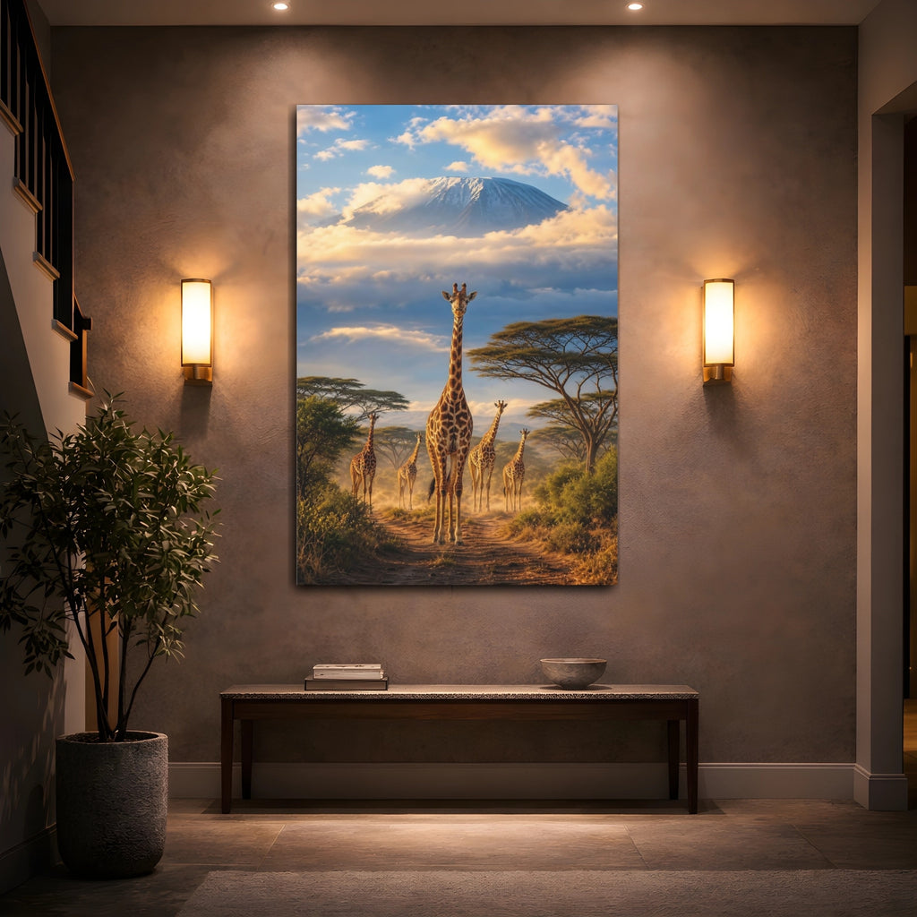Mockup 2. Nature Giraffes Savanna Giraffes shown as stretched canvas wall art