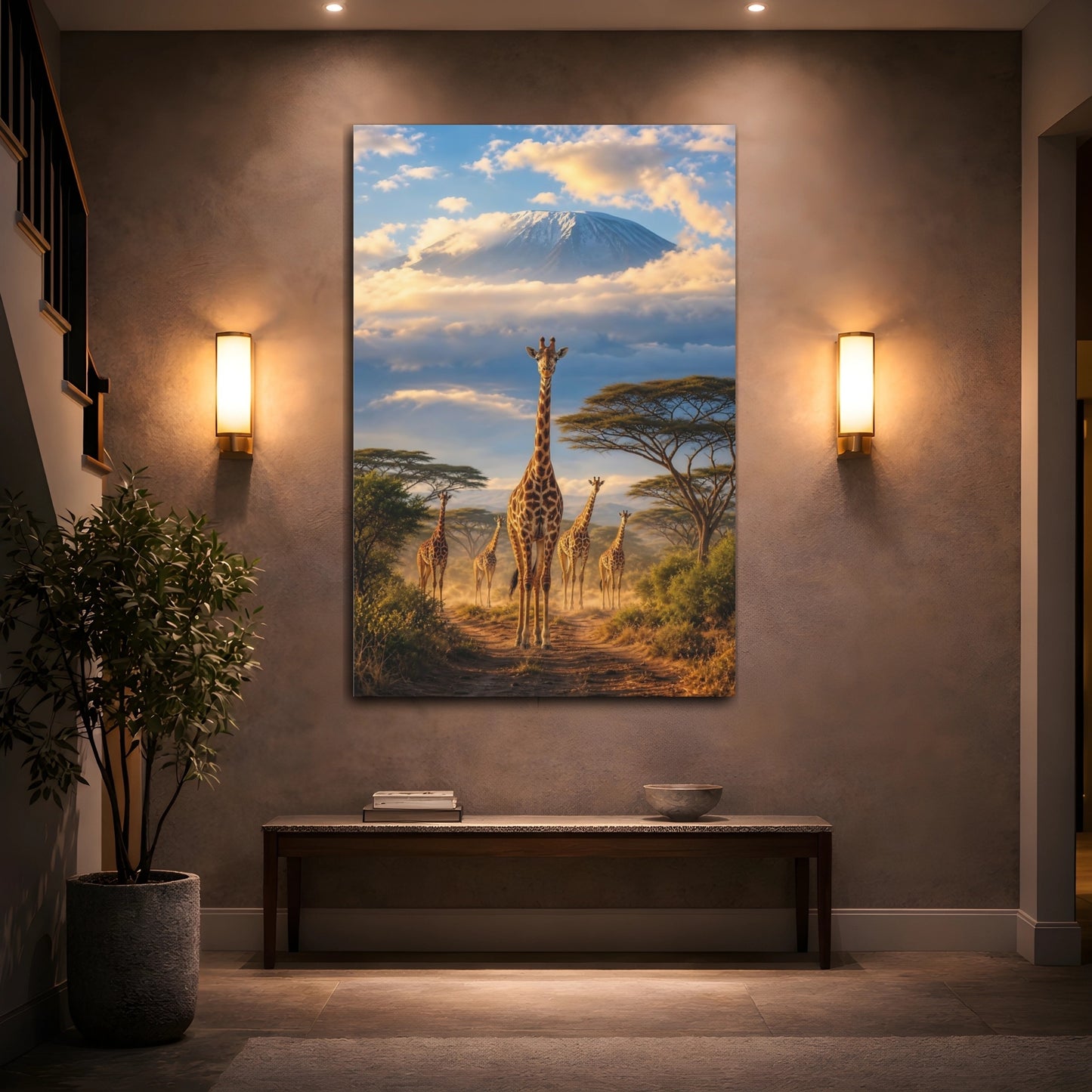 Mockup 2. Nature Giraffes Savanna Giraffes shown as stretched canvas wall art