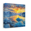 Side Mockup 2. Nature Glacial Lake Orange And Blue shown as stretched canvas wall art