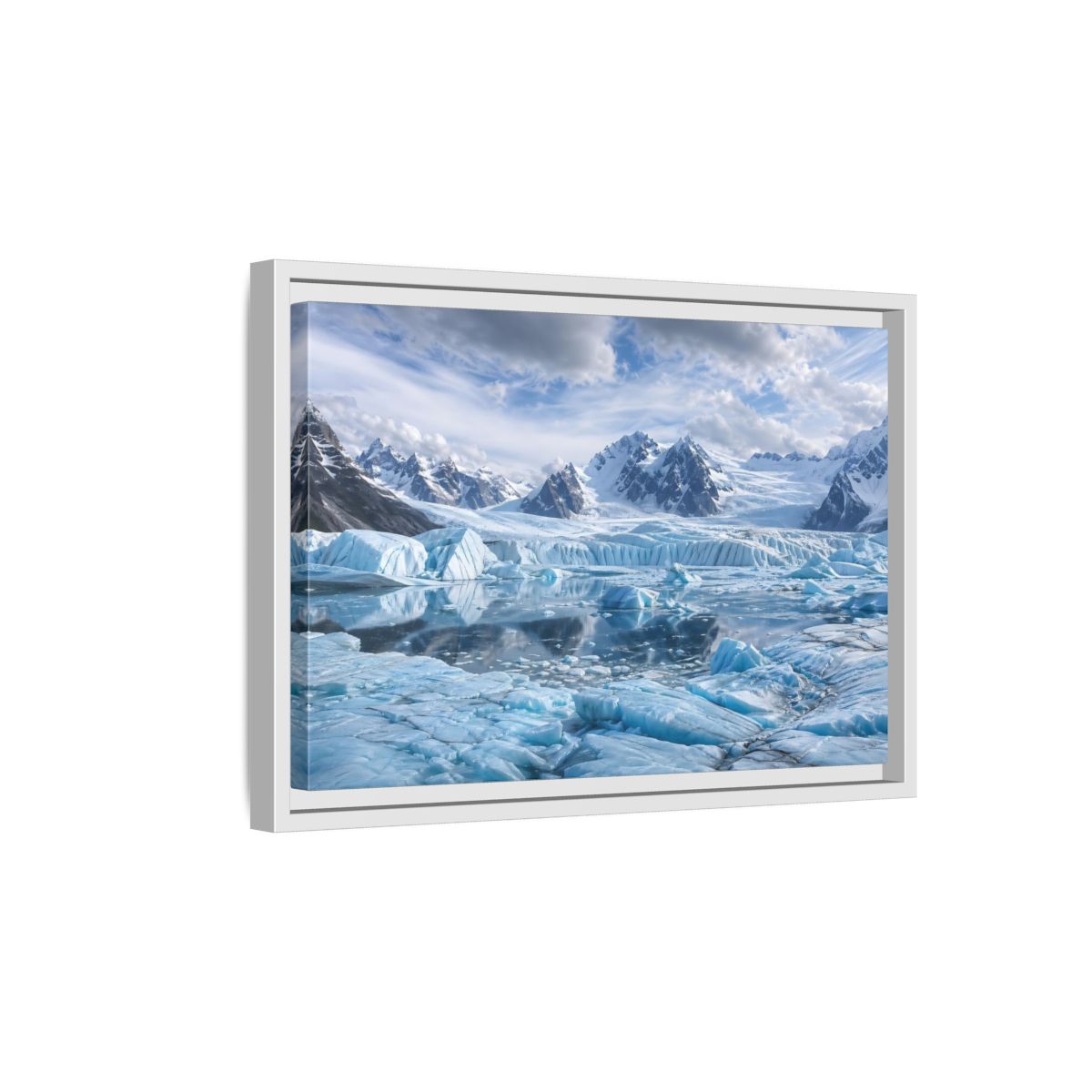 Side Mockup 4. Nature Glacier Blue Glacier shown as stretched canvas wall art