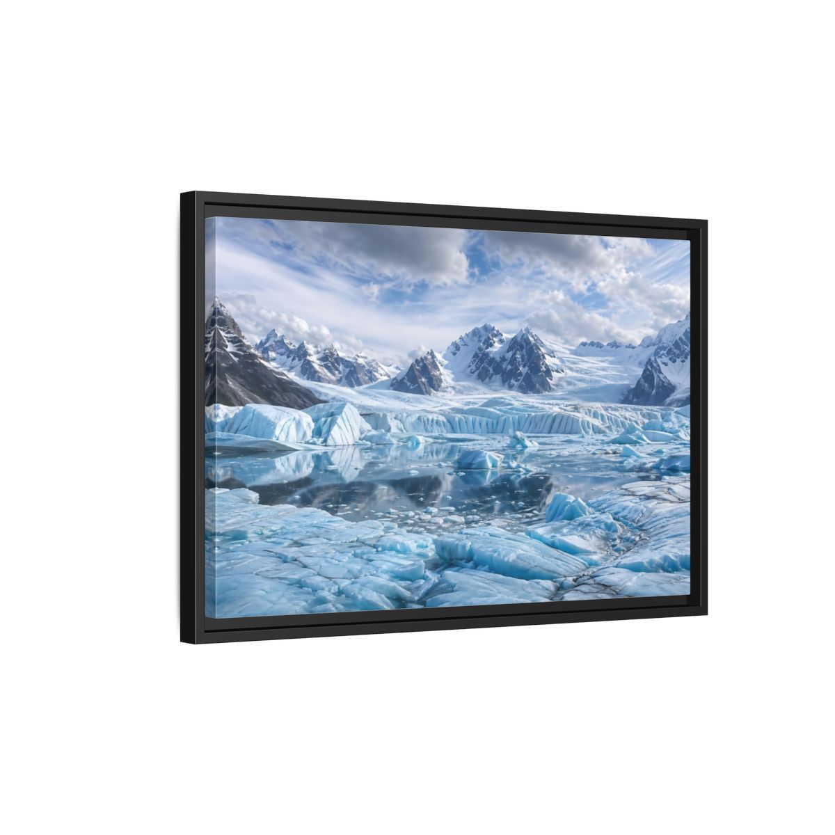 Side Mockup 3. Nature Glacier Blue Glacier shown as stretched canvas wall art