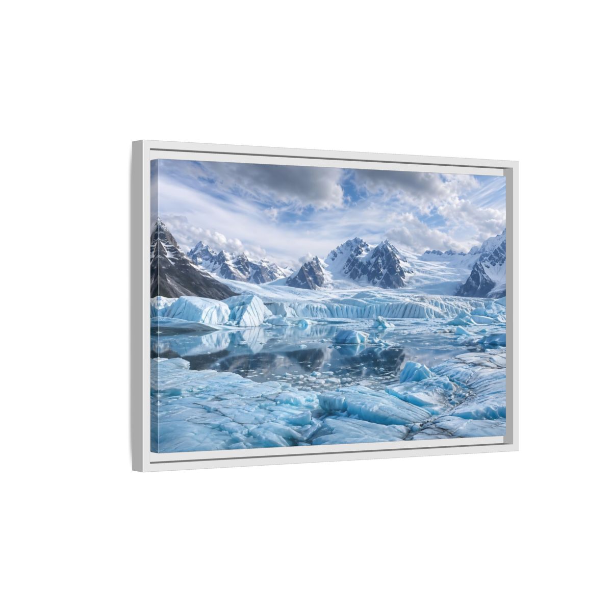 Side Mockup 1. Nature Glacier Blue Glacier shown as stretched canvas wall art