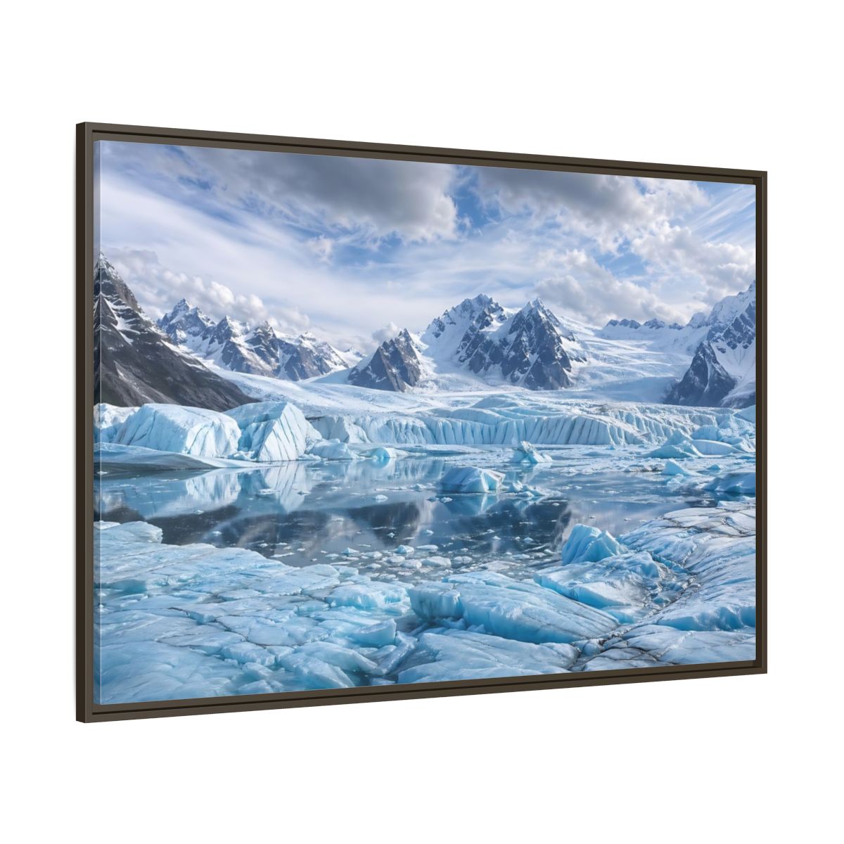Side Mockup 8. Nature Glacier Blue Glacier shown as stretched canvas wall art
