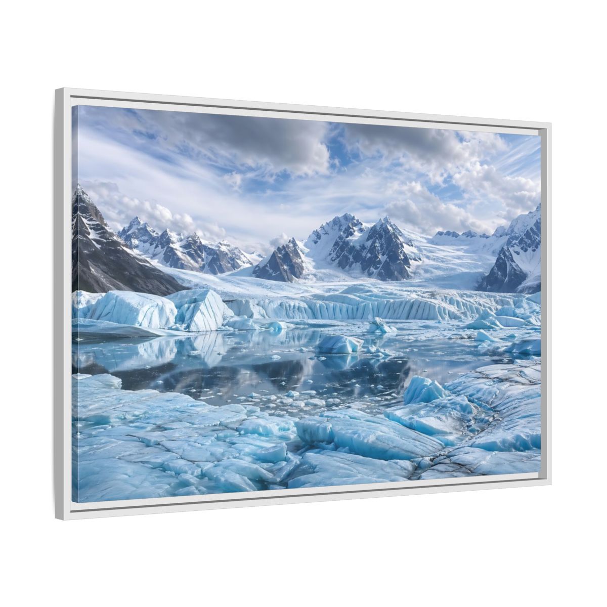 Side Mockup 9. Nature Glacier Blue Glacier shown as stretched canvas wall art