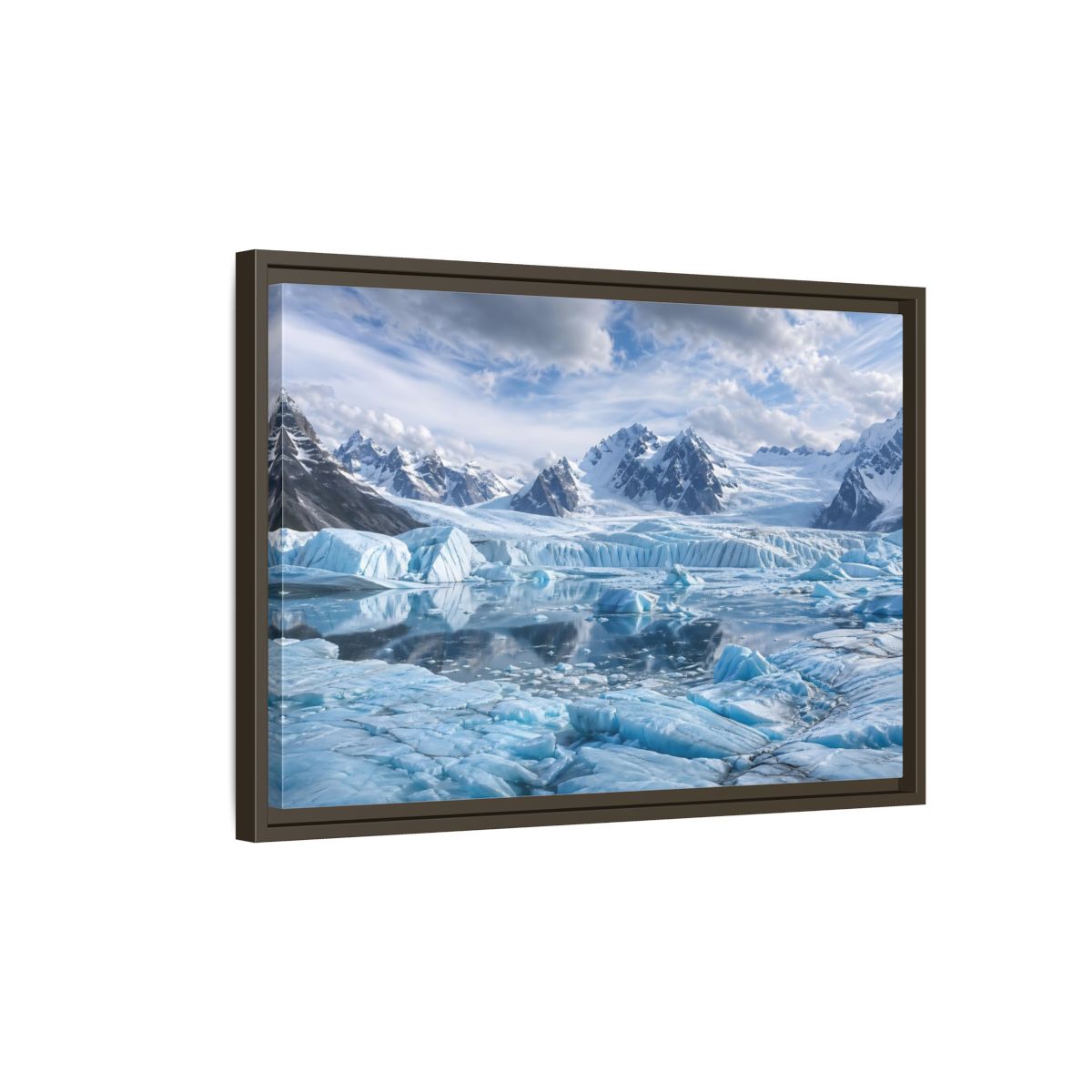 Side Mockup 2. Nature Glacier Blue Glacier shown as stretched canvas wall art