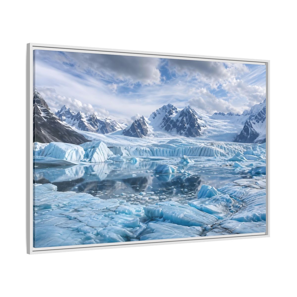 Side Mockup 7. Nature Glacier Blue Glacier shown as stretched canvas wall art