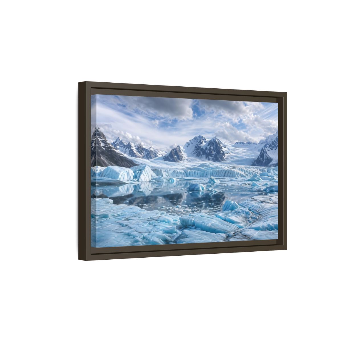 Side Mockup 5. Nature Glacier Blue Glacier shown as stretched canvas wall art