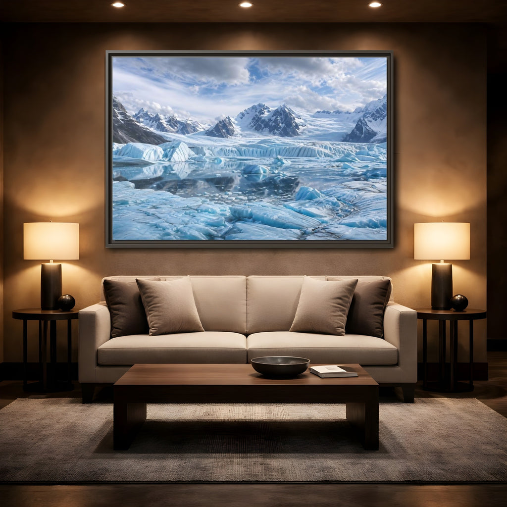 Mockup 2. Nature Glacier Blue Glacier shown as stretched canvas wall art
