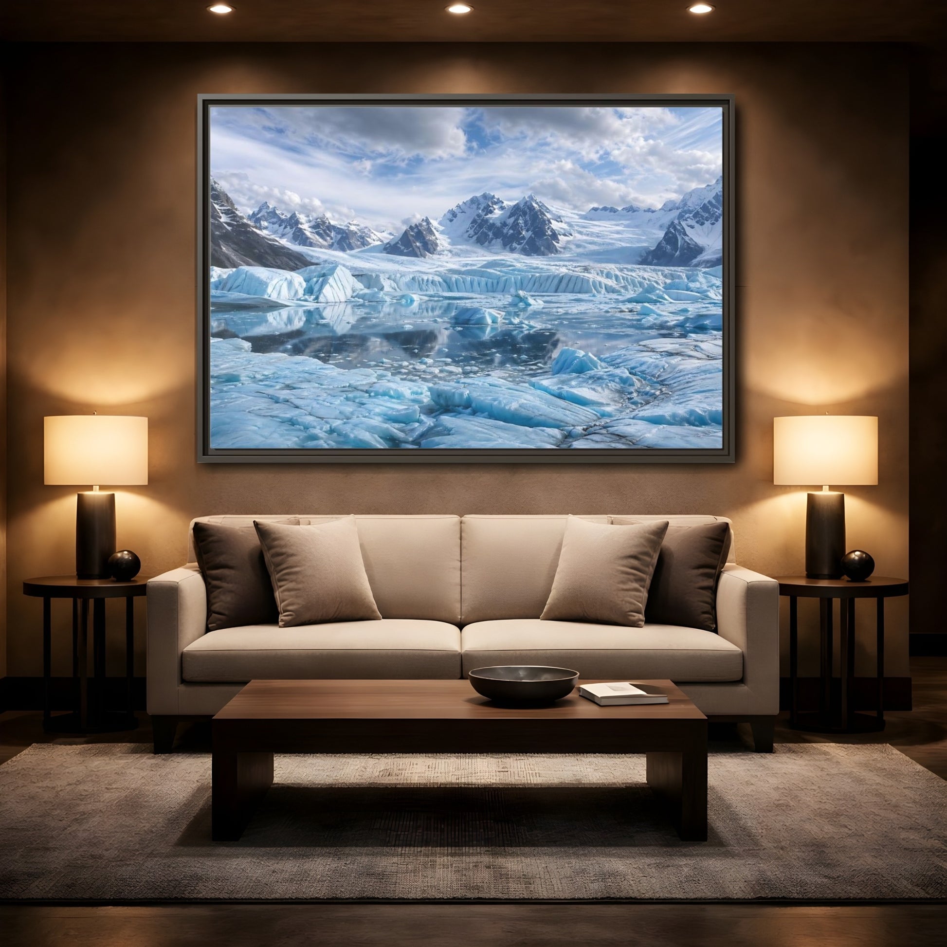 Mockup 2. Nature Glacier Blue Glacier shown as stretched canvas wall art