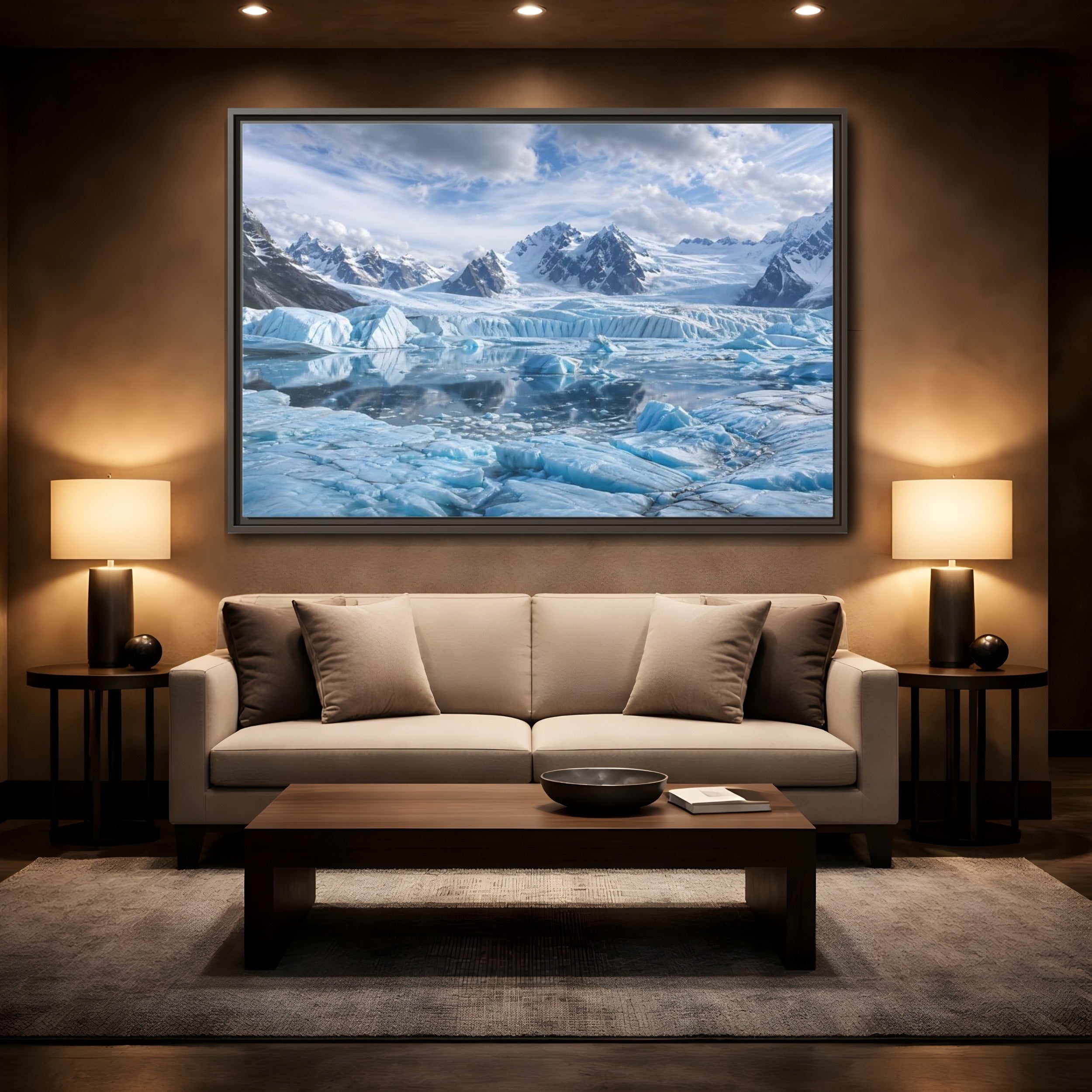 Mockup 2. Nature Glacier Blue Glacier shown as stretched canvas wall art