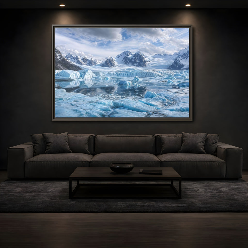 Mockup 3. Nature Glacier Blue Glacier shown as stretched canvas wall art
