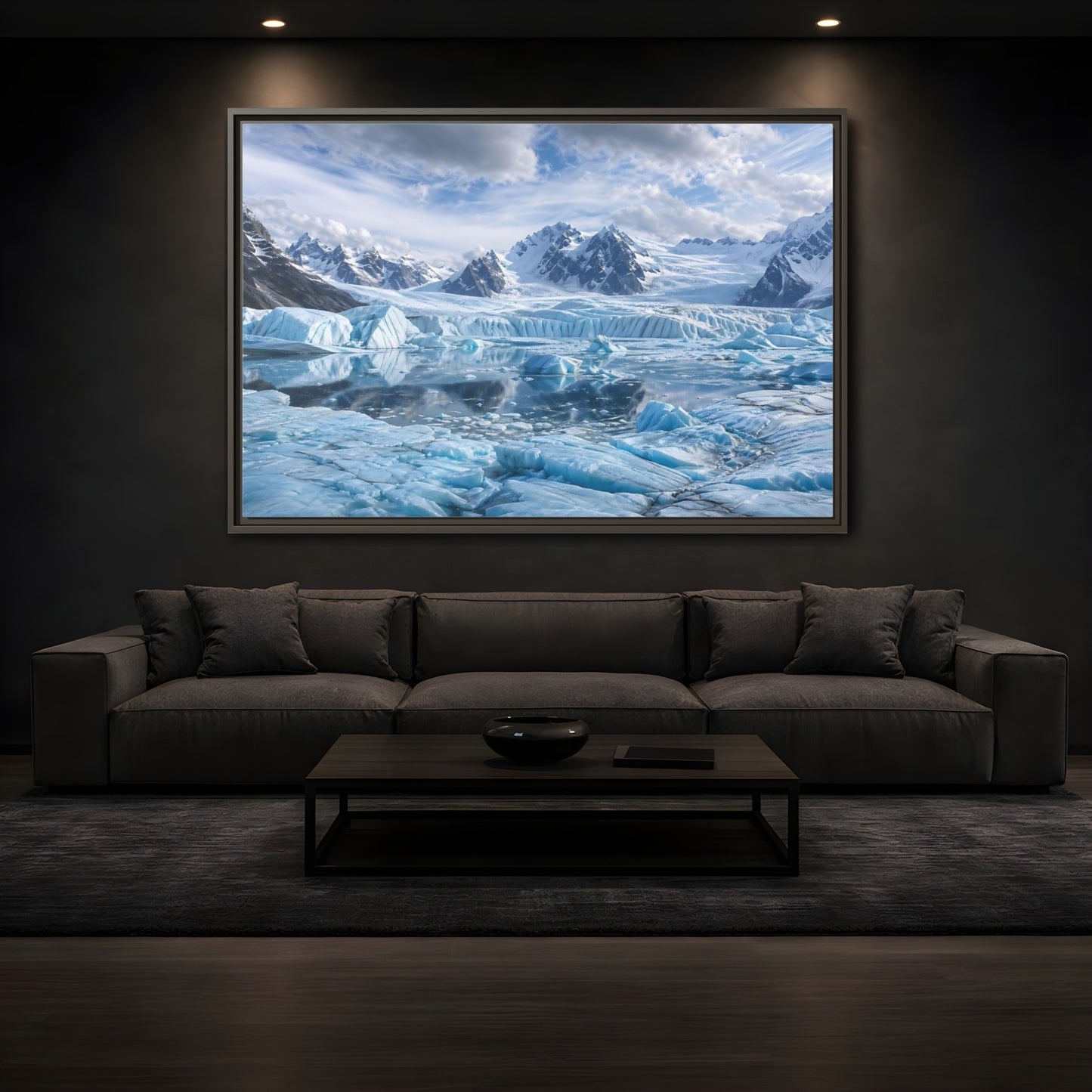 Mockup 3. Nature Glacier Blue Glacier shown as stretched canvas wall art