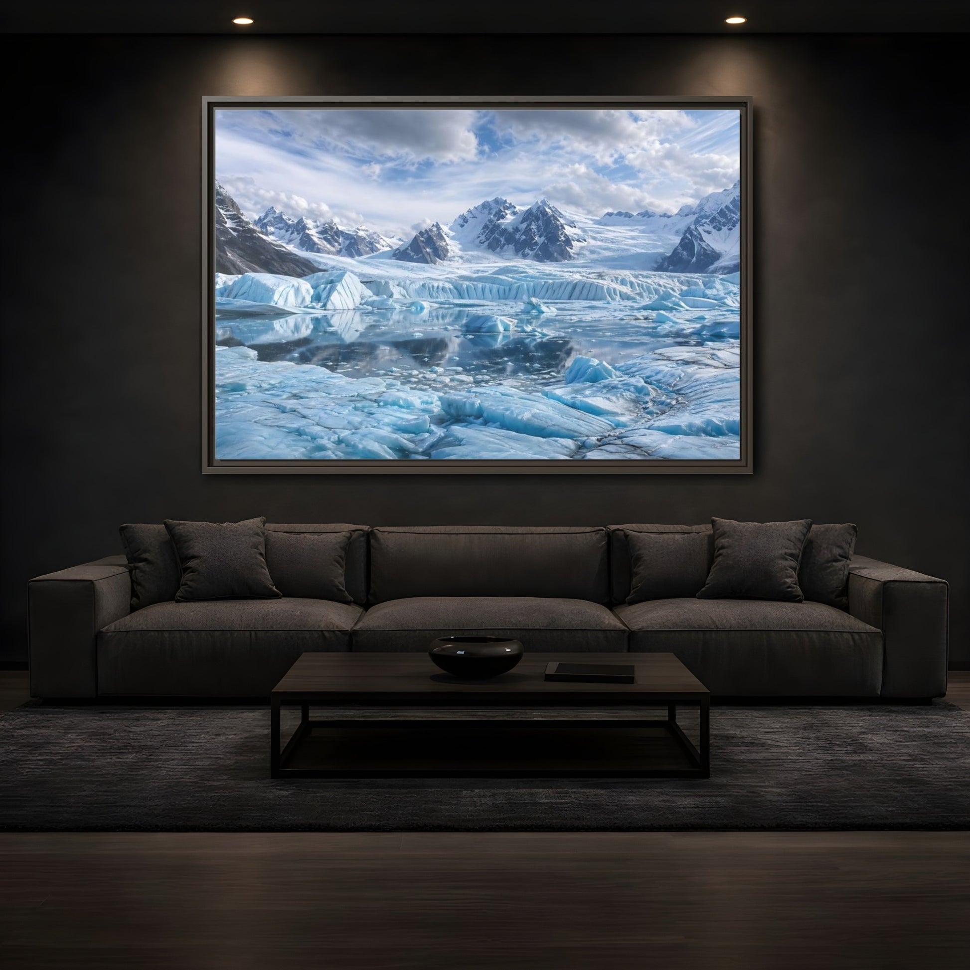 Mockup 3. Nature Glacier Blue Glacier shown as stretched canvas wall art