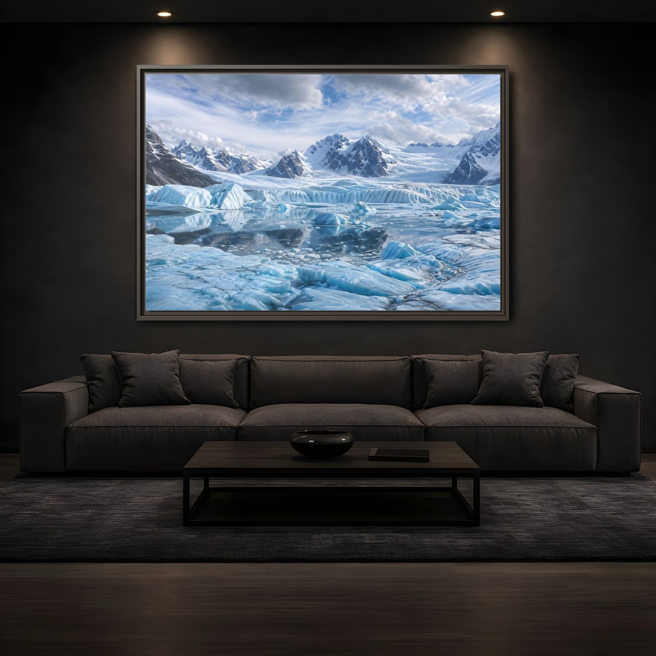 Mockup 3. Nature Glacier Blue Glacier shown as stretched canvas wall art